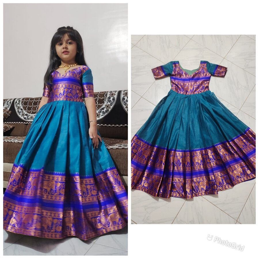 DESIGNER SPUN COTTON ZARI WEAVING WORK KID'S GOWN PARTY WEAR WHOLESALE PRICE ETHNIC GARMENT (5)