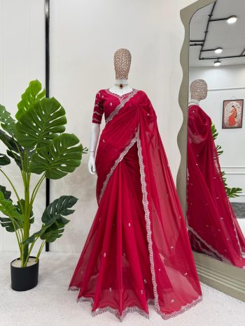 DESIGNER TABBY SILK THREAD & SEQUENCE WORK SAREE WITH UNSTITCHED BLOUSE RANI