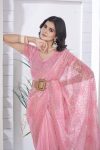 DESIGNER TISSUE NET SEQUENCE & PITA WORK WITH MULTI COLOUR THREAD EMBROIDERY WORK SAREE WITH UNSTITCHED BLOUSE CASUAL WEAR WHOLESALE PARICE ETHNIC GARMENT (21)