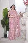 DESIGNER TISSUE NET SEQUENCE & PITA WORK WITH MULTI COLOUR THREAD EMBROIDERY WORK SAREE WITH UNSTITCHED BLOUSE CASUAL WEAR WHOLESALE PARICE ETHNIC GARMENT (27)