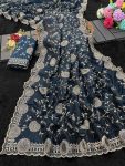 DESIGNER TISSUE SILK THREAD EMBROIDERY WORK SAREE WITH UNSTITCHED BLOUSE TEAL