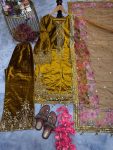 DESIGNER VELVET EMBROIDERY SEQUENCE WORK TOP PALAZZO WITH DUPATTA YELLOW