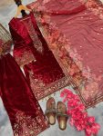 DESIGNER VELVET EMBROIDERY SEQUENCE WORK TOP PALAZZO WITH DUPATTA FESTIVE WEAR WHOLESALE PRICE ETHNIC GARMENT (2)