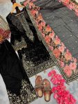 DESIGNER VELVET EMBROIDERY SEQUENCE WORK TOP PALAZZO WITH DUPATTA FESTIVE WEAR WHOLESALE PRICE ETHNIC GARMENT (5)