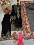 DESIGNER VELVET EMBROIDERY SEQUENCE WORK TOP PALAZZO WITH DUPATTA BLACK