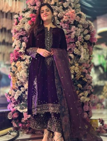 DESIGNER VELVET EMBROIDERY SEQUENCE WORK TOP PALAZZO WITH DUPATTA PURPLE