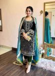 DESIGNER VELVET EMBROIDERY WORK & HAND WORK TOP BOTTOM DUPATTA BLACK