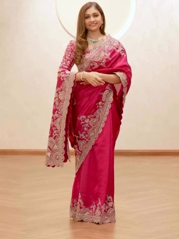 DESIGNER VICHITRA SILK CODING & SEQUENCE WORK SAREE WITH UNSTITCHED BLOUSE RED