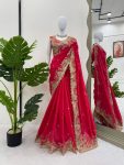 DESIGNER VICHITRA SILK CODING & SEQUENCE WORK SAREE WITH UNSTITCHED BLOUSE WEDDING WEAR WHOLESALE PRICE ETHNIC GARMENT (3)