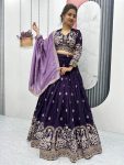DESIGNER VICHITRA SILK EMBROIDERY THREAD & SEQUENCE WORK LEHENGA CHOLI WITH DUPATTA WEDDING WEAR WHOLESALE PRICE ETHNIC GARMENT (9)