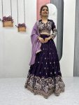 DESIGNER VICHITRA SILK EMBROIDERY THREAD & SEQUENCE WORK LEHENGA CHOLI WITH DUPATTA WEDDING WEAR WHOLESALE PRICE ETHNIC GARMENT (9)