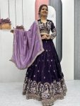 DESIGNER VICHITRA SILK EMBROIDERY THREAD & SEQUENCE WORK LEHENGA CHOLI WITH DUPATTA LAVENDER