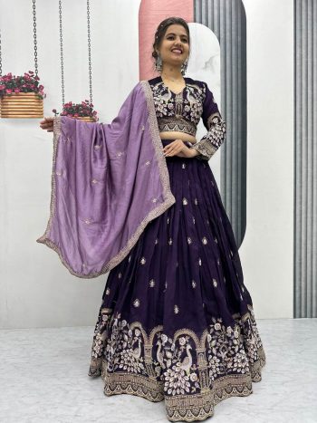 DESIGNER VICHITRA SILK EMBROIDERY THREAD & SEQUENCE WORK LEHENGA CHOLI WITH DUPATTA LAVENDER