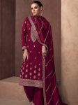 DESIGNER VICHITRA SILK EMBROIDERY ZARI SEQUENCE WORK TOP BOTTOM WITH DUPATTA MAROON