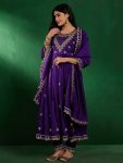 DESIGNER VICHITRA SILK SEQUENCE CODING EMBROIDERY WORK TOP BOTTOM WITH DUPATTA PURPLE