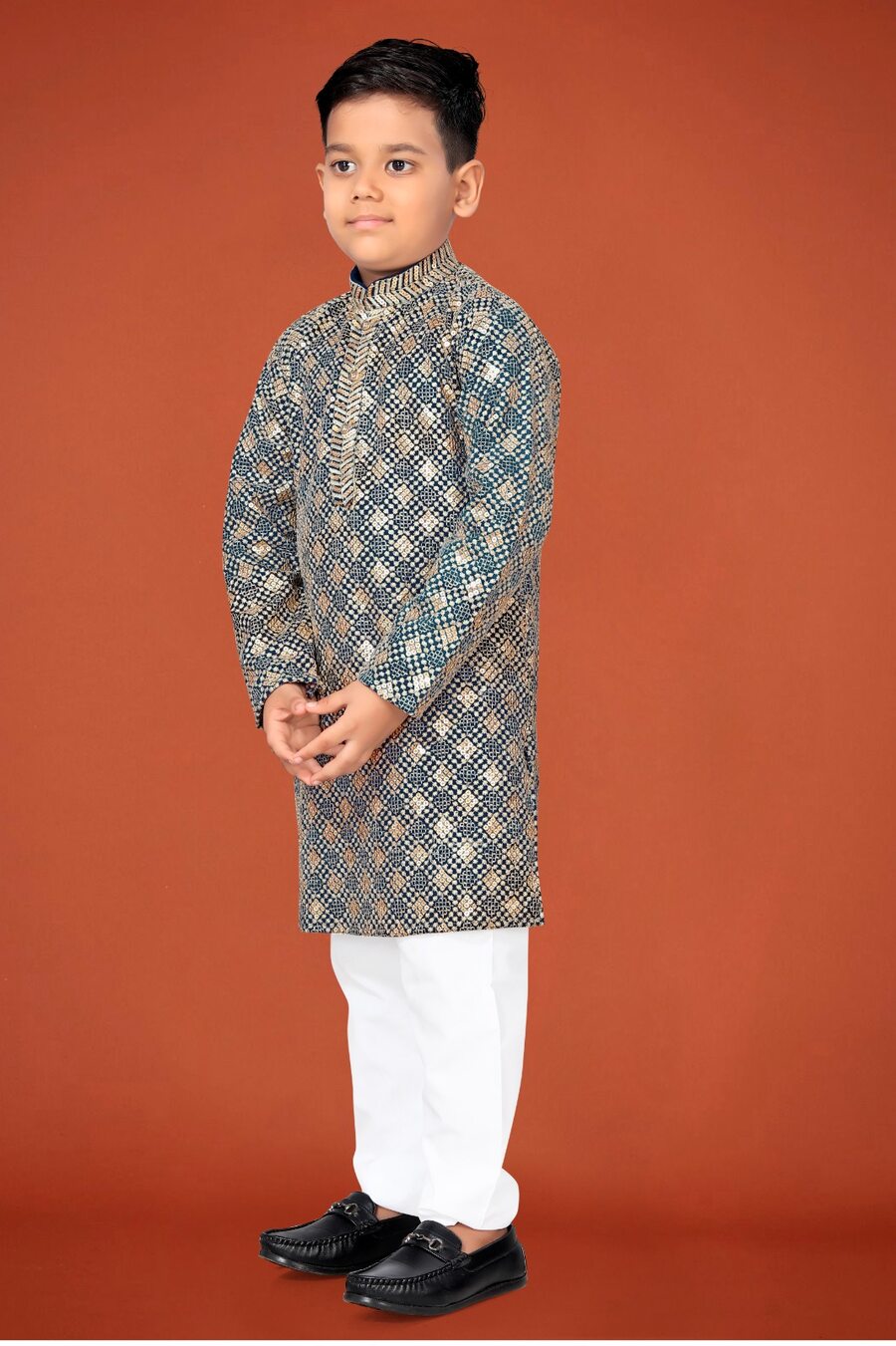 DESIGNER VISCOSE RAYON CHIKANKARI LUCKNOWI SCHIFLI WORK KID'S KURTA PAYJAMA WEDDING WEAR WHOLESALE PRICE ETHNIC GARMENT (17)