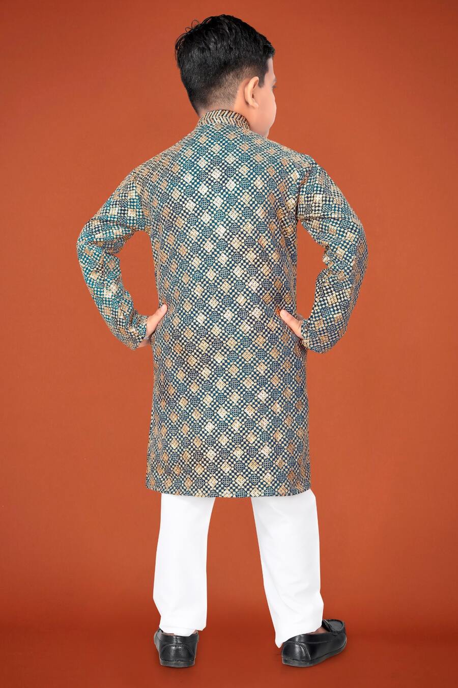 DESIGNER VISCOSE RAYON CHIKANKARI LUCKNOWI SCHIFLI WORK KID'S KURTA PAYJAMA WEDDING WEAR WHOLESALE PRICE ETHNIC GARMENT (18)