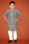 DESIGNER VISCOSE RAYON CHIKANKARI LUCKNOWI SCHIFLI WORK KID'S KURTA PAYJAMA BLACK