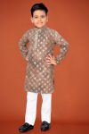 DESIGNER VISCOSE RAYON CHIKANKARI LUCKNOWI SCHIFLI WORK KID'S KURTA PAYJAMA BROWN