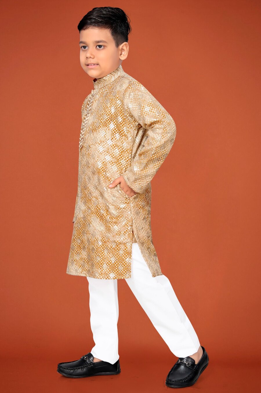 DESIGNER VISCOSE RAYON CHIKANKARI LUCKNOWI SCHIFLI WORK KID'S KURTA PAYJAMA WEDDING WEAR WHOLESALE PRICE ETHNIC GARMENT (4)