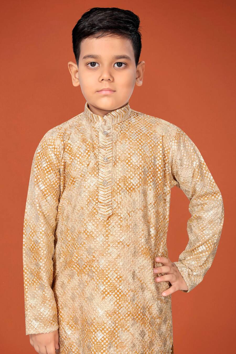 DESIGNER VISCOSE RAYON CHIKANKARI LUCKNOWI SCHIFLI WORK KID'S KURTA PAYJAMA WEDDING WEAR WHOLESALE PRICE ETHNIC GARMENT (6)