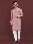 DESIGNER VISCOSE SILK EMBROIDERY SEQUENCE WORK MEN'S KURTA PAYJAMA PINK