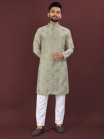 DESIGNER VISCOSE SILK EMBROIDERY SEQUENCE WORK MEN'S KURTA PAYJAMA PISTA