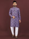 DESIGNER VISCOSE SILK EMBROIDERY SEQUENCE WORK MEN'S KURTA PAYJAMA PURPLE