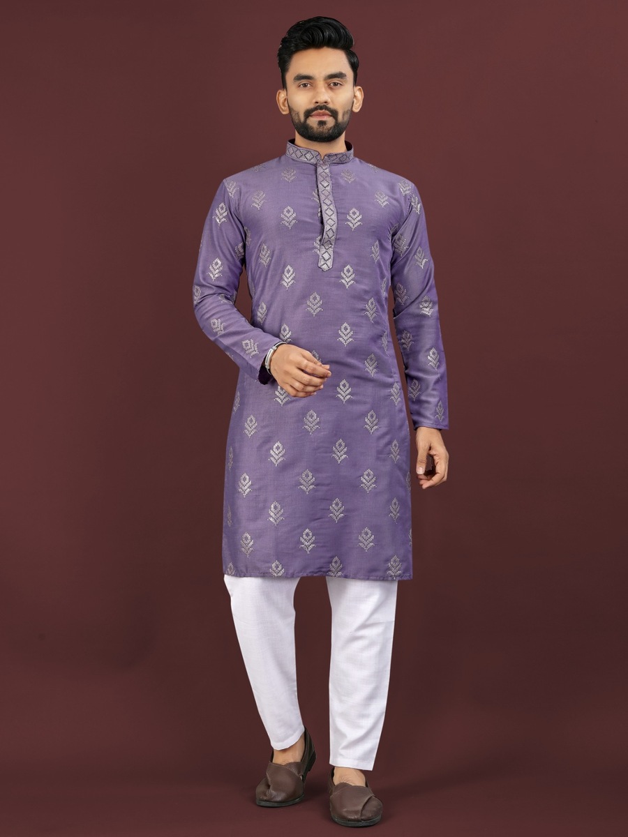 DESIGNER VISCOSE SILK EMBROIDERY SEQUENCE WORK MEN'S KURTA PAYJAMA FESTIVAL WEAR WHOLESALE PRICE ETHNIC GARMENT (3)
