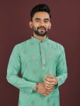 DESIGNER VISCOSE SILK EMBROIDERY SEQUENCE WORK MEN’S KURTA PAYJAMA FESTIVAL WEAR WHOLESALE PRICE ETHNIC GARMENT (6)
