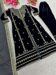 DESIGNER VISCOSE VELVET EMBROIDERY SEQUENCE WORK TOP BOTTOM WITH DUPATTA WEDDING WEAR WHOLESALE PRICE ETHNIC GARMENT (11)