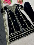 DESIGNER VISCOSE VELVET EMBROIDERY SEQUENCE WORK TOP BOTTOM WITH DUPATTA WEDDING WEAR WHOLESALE PRICE ETHNIC GARMENT (11)