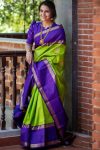DESIGNERE LICHI SILK JACQUARD WORK SAREE WITH UNSTITCHED BLOUSE PARROT GREEN
