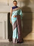 FABULOUS BANARASI SOFT SILK WEAVING WORK SAREE WITH UNSTITCHED BLOUSE SKY