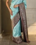 FABULOUS BANARASI SOFT SILK WEAVING WORK SAREE WITH UNSTITCHED BLOUSE WEDDING WEAR WHOLESALE PRICE ETHNIC GARMENT (1)