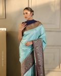 FABULOUS BANARASI SOFT SILK WEAVING WORK SAREE WITH UNSTITCHED BLOUSE WEDDING WEAR WHOLESALE PRICE ETHNIC GARMENT (1)