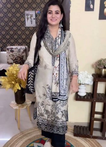 FABULOUS CHINON PRINT WORK TOP BOTTOM WITH DUPATTA OFF WHITE