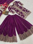 FABULOUS CHINON SILK CODING SEQUENCE EMBROIDERY WORK TOP PALAZZO WITH DUPATTA BRIDAL WEAR WHOLESALE PRICE ETHNIC GARMENT (2)