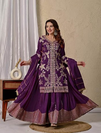 NEW ARRIVAL ROMAN SILK SOFT HANDWORK TOP BOTTOM WITH DUPATTA PURPLE