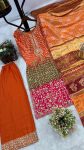 FABULOUS CHINON SILK EMBROIDERY SEQUENCE WORK KURTI PALAZZO WITH DUPATTA WEDDING WEAR WHOLESALE PRICE ETHNIC GARMENT (15)