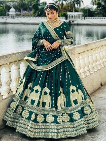 FABULOUS CHINON SILK EMBROIDERY SEQUENCE WORK LEHENGA CHOLI WITH DUPATTA GREEN