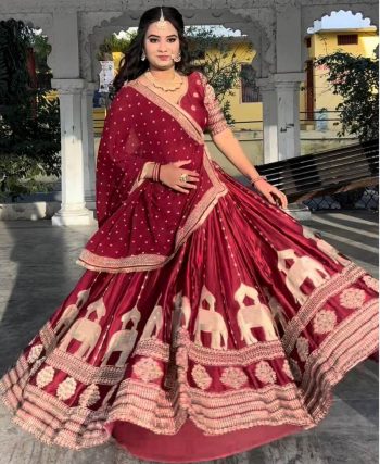 FABULOUS CHINON SILK EMBROIDERY SEQUENCE WORK LEHENGA CHOLI WITH DUPATTA MAROON