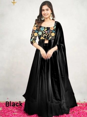 FABULOUS GEORGETTE AND POLI RAYON DIGITAL PRINT WORK TOP SKIRT DUPATTA BLACK