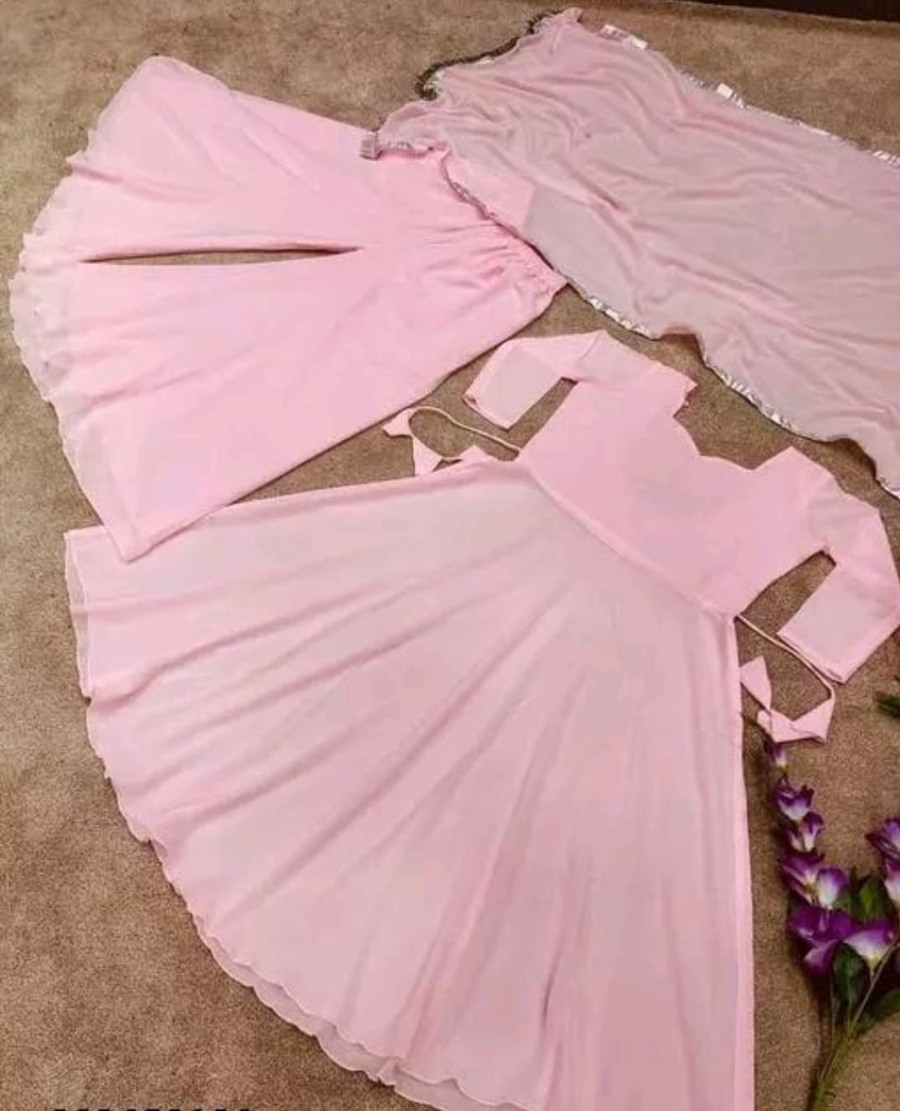 FABULOUS GEORGETTE PLAIN TOP PALAZZO WITH DUPATTA FORMAL WEAR WHOLESALE PRICE ETHNIC GARMENT (11)