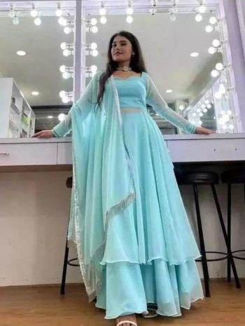 FABULOUS GEORGETTE PLAIN TOP PALAZZO WITH DUPATTA SKY