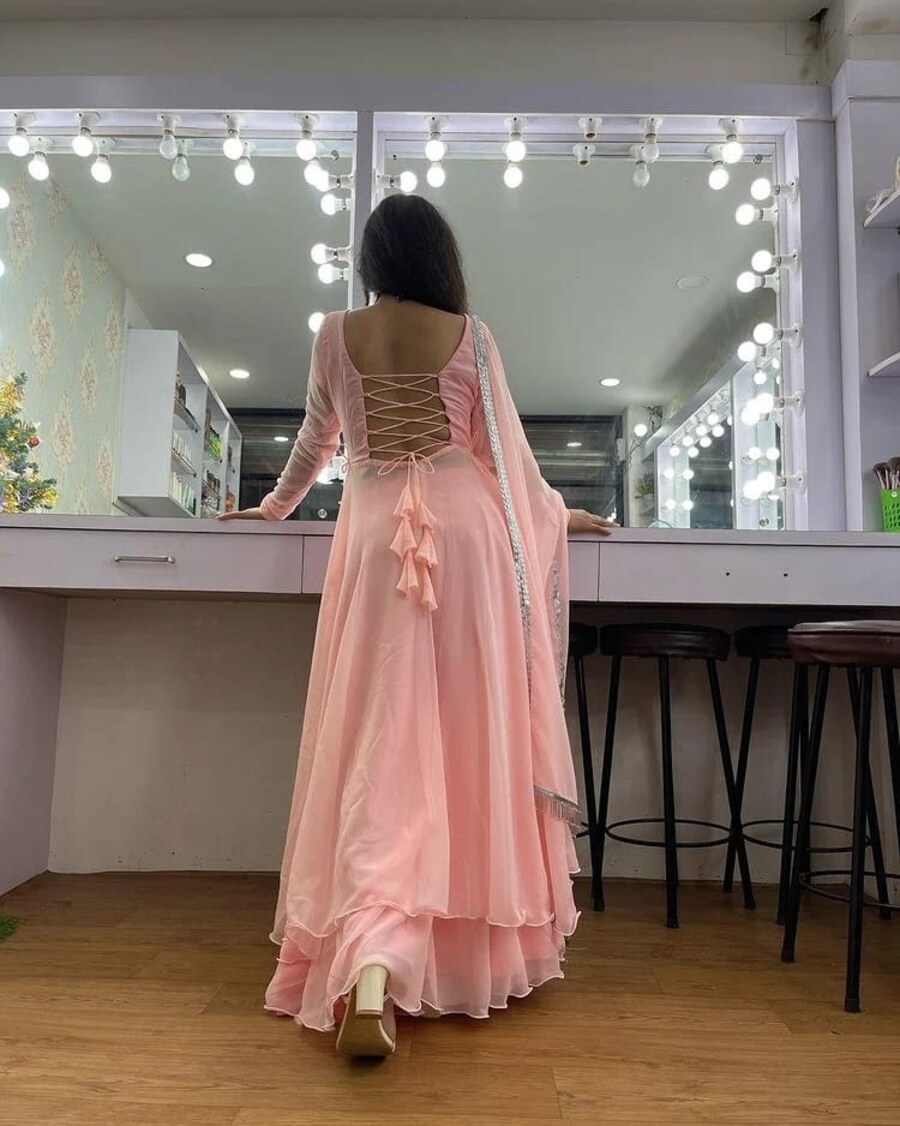 FABULOUS GEORGETTE PLAIN TOP PALAZZO WITH DUPATTA FORMAL WEAR WHOLESALE PRICE ETHNIC GARMENT (5)