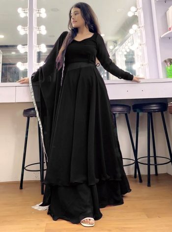 FABULOUS GEORGETTE PLAIN TOP PALAZZO WITH DUPATTA BLACK