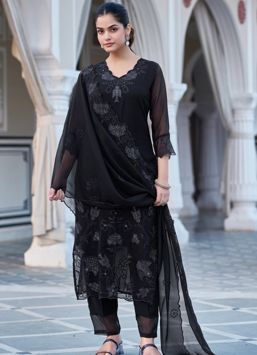 FABULOUS GEORGETTE SEQUENCE EMBROIDERY WORK TOP BOTTOM WITH DUPATTA FORMAL WEAR WHOLESALE PRICE ETHNIC GARMENT (2)