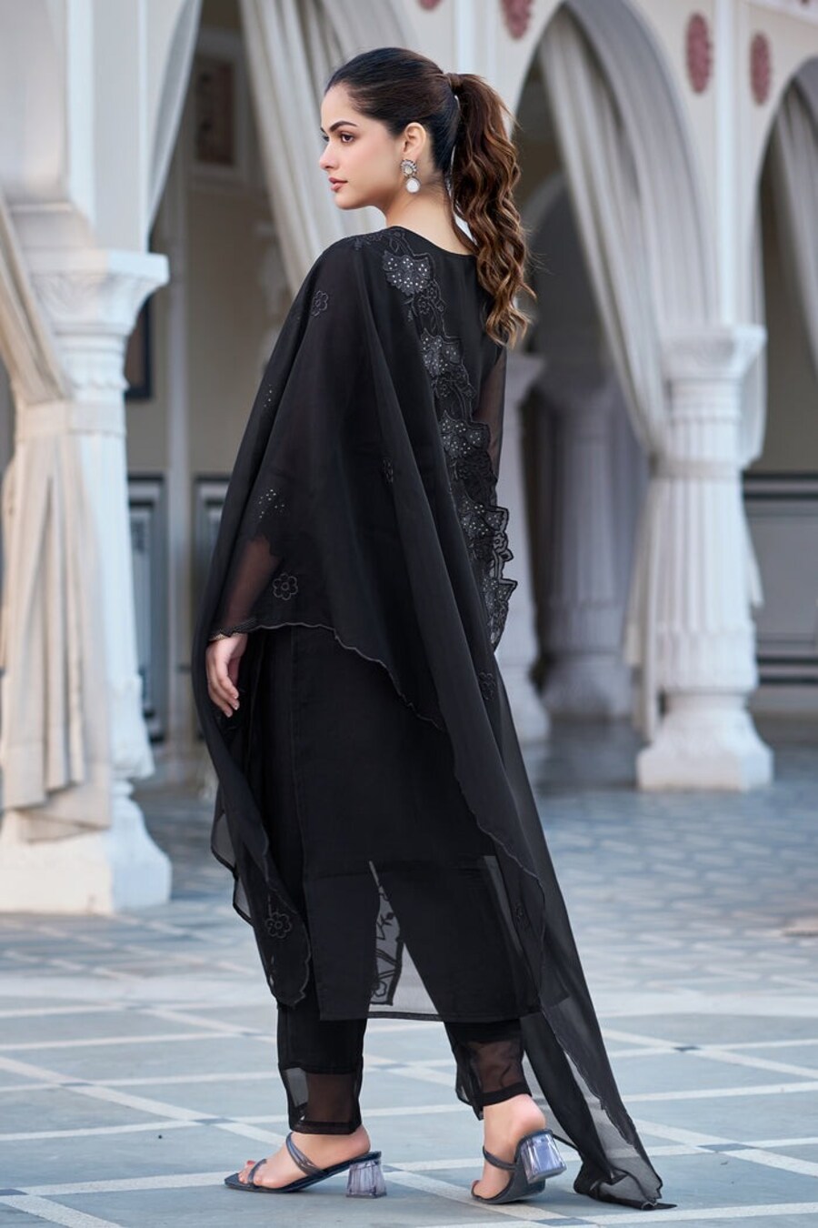 FABULOUS GEORGETTE SEQUENCE EMBROIDERY WORK TOP BOTTOM WITH DUPATTA FORMAL WEAR WHOLESALE PRICE ETHNIC GARMENT (4)