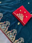 FABULOUS GEORGETTE THREAD SEQUENCE EMBROIDERY WORK SAREE WITH UNSTITCHED BLOUSE WEDDING WEAR WHOLESALE PRICE ETHNIC GARMENT (10)
